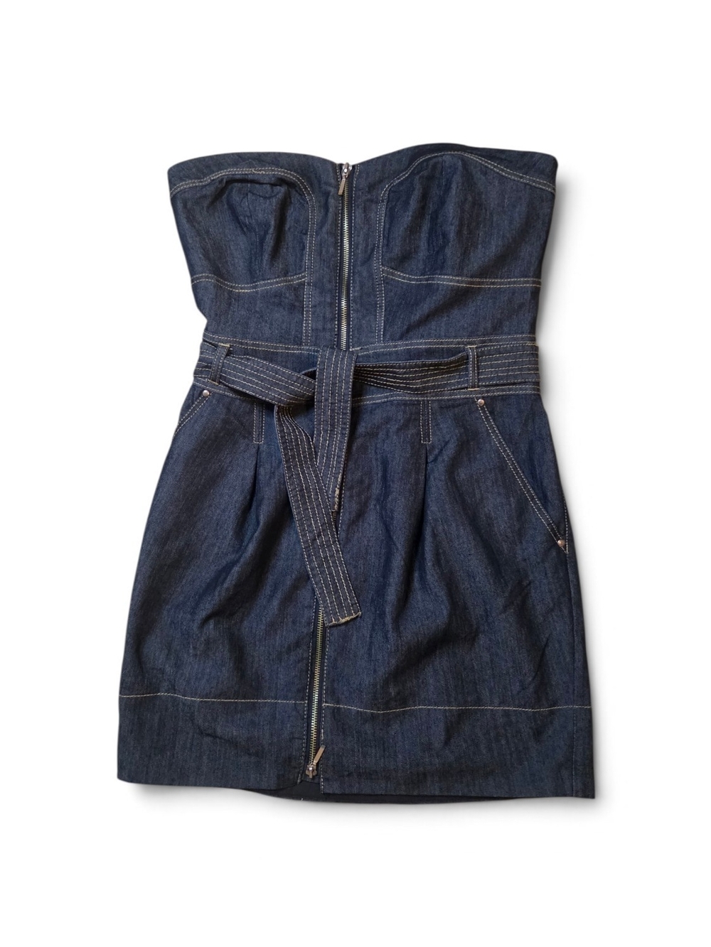 Arden B Strapless Dark Blue Denim Dress with Belt